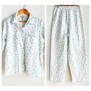Vintage Flannel 2 Piece Top + Pants Blue Micro Floral Pyjamas M